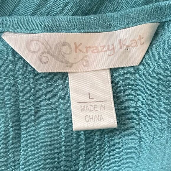 Krazy Kay turquoise blouse bell sleeve - Picture 8 of 8